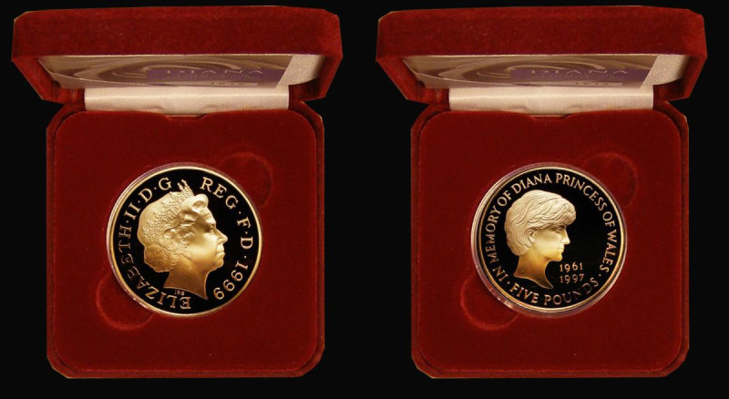 Five Pound Crown 1999 Diana Memorial Gold Proof S.L6, the odd very small hairlin...