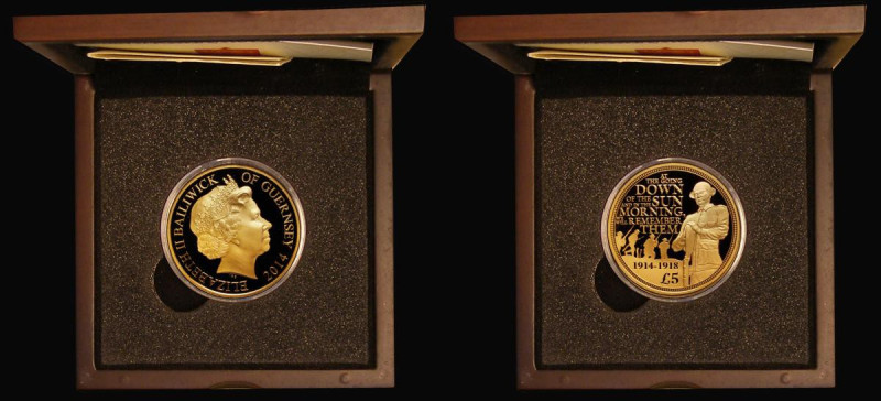 Guernsey Five Pounds Gold 2014 Centenary of the First World War Gold Proof, nFDC...