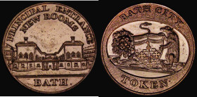 Halfpenny 18th Century Somerset - Bath City Token undated, Obverse: View of a building PRINCIPAL ENTRANCE NEW ROOMS BATH, Reverse: Arms and supporters...