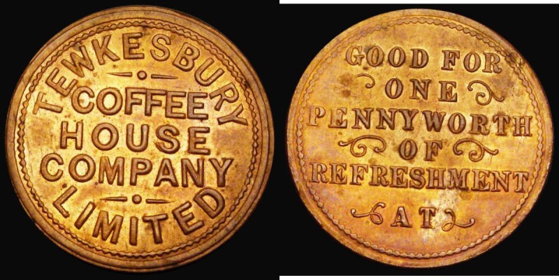 Penny Gloucestershire - Tewksbury - One Penny Coffee House Token undated Obverse...