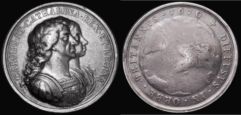 British Colonization 1670 42mm diameter in silver by P. Roettier, Obverse: Busts...