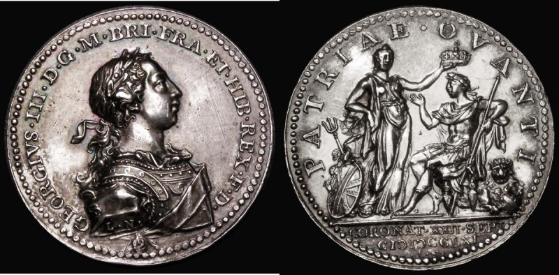 Coronation of George III 1761 34mm diameter in silver by L. Natter. Obverse: Bus...