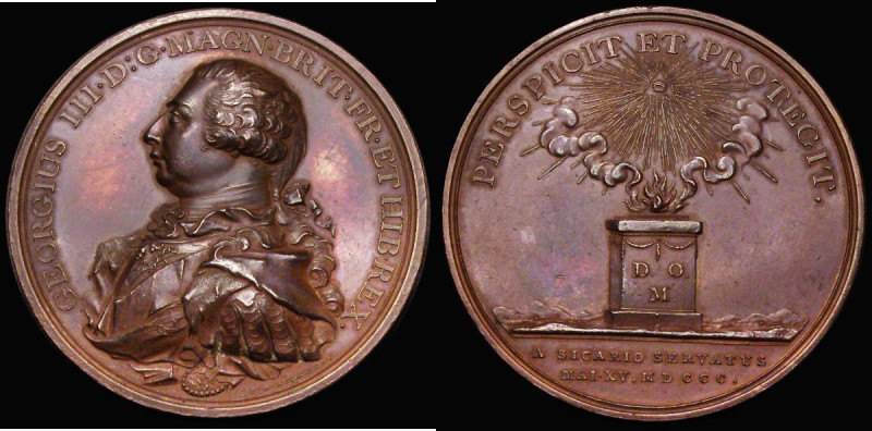 George III Preserved from Assassination 1800, 48mm in bronze by C.H.Kuchler, Obv...