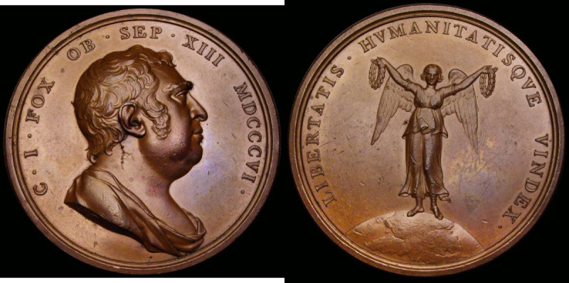 Death of Charles James Fox 1806 54mm diameter in bronze by T. Webb, Obverse: Bus...