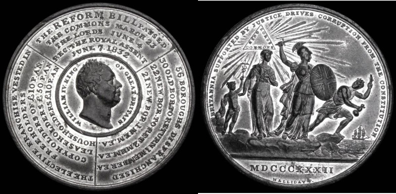 The Reform Bill 1832 51mm diameter in White Metal by T. Halliday, Obverse: Head ...