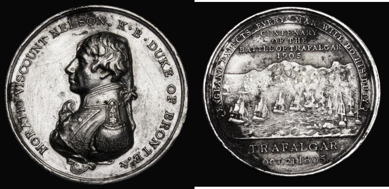 Battle of Trafalgar, Nelson Memorial 100th Anniversary 1905 32mm diameter in whi...