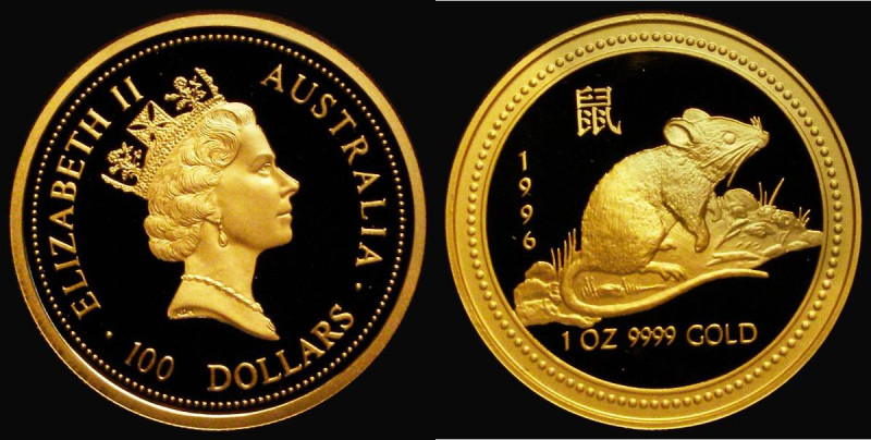 Australia 100 Dollars 1996P Chinese Lunar Year of the Rat, One Ounce Gold Proof ...