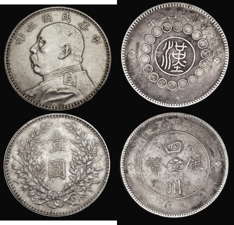 China (2) Republic Dollar Year 3 Six Characters above head, Y#329 GVF lightly to...