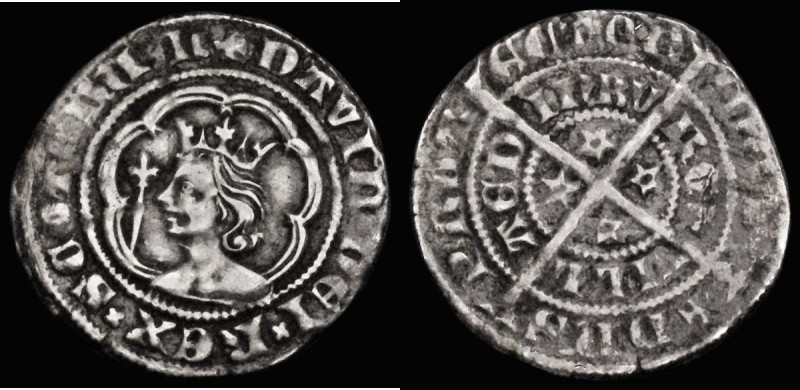 Scotland Halfgroat David II Second Coinage, Edinburgh Mint, Small Young Bust, no...