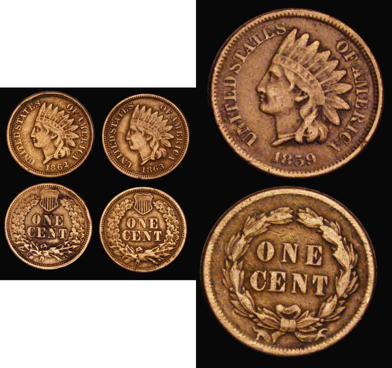 USA One Cent (3) 1859 Cupro-Nickel, Breen 1972 About Fine, 1862 Breen 1950 Fine ...