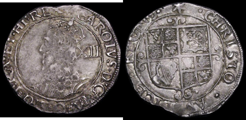 Shilling Charles I Group F, Sixth, Large Briot bust, type 4.4 with stellate lace...