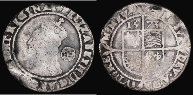 Sixpence Elizabeth I 1573 S.2562 mintmark Eglantine, 2.38 grammes, VG with uneve...