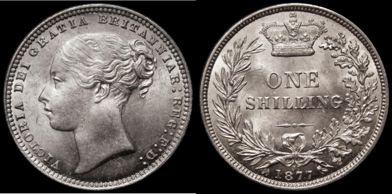 Shilling 1877 ESC 1329, Bull 3047, Die Number 37 Choice UNC with practically ful...