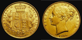 Sovereign 1869 Marsh 53, S.3853, Die Number 30, EF in an LCGS holder and graded LCGS 65