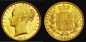 Sovereign 1871 Shield Reverse, Marsh 55, S.3853B, Die Number 22 EF/GEF and lustrous with some contact marks