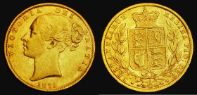 Sovereign 1871S Shield Reverse, WW Incuse on truncation, Marsh 69, S.3855A, VF/EF