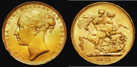 Sovereign 1879 Marsh 90, S.3856A EF, the reverse retaining some mint lustre, in an LCGS holder and graded LCGS 65, an extremely rare date, with a mint...