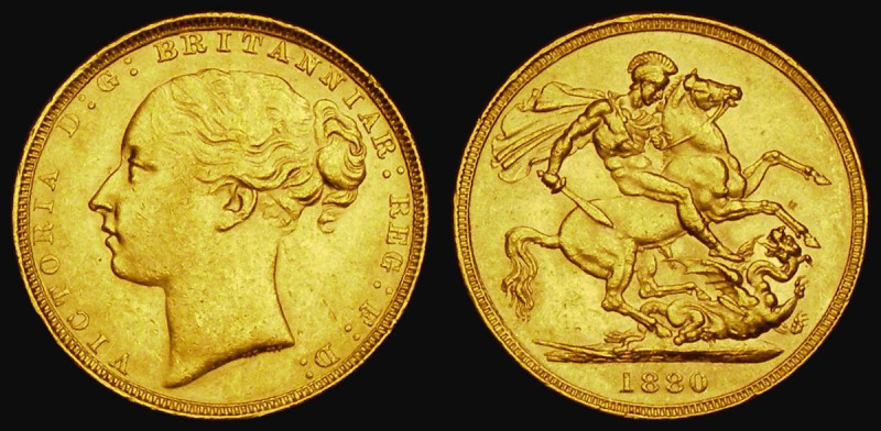 Sovereign 1880 Horse with short tail, WW buried in truncation, No BP in exergue,...