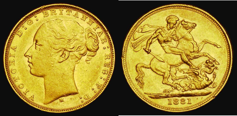 Sovereign 1881M George and the Dragon, Horse with long tail, Marsh 103A, S.3857,...