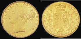 Sovereign 1881M Shield Reverse, Rounded tip to truncation, hairline in line with the gap between I and A in VICTORIA, Marsh 62, S.3854A, VF and pleasi...