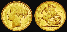 Sovereign 1881S George and the Dragon, WW buried in truncation, Horse with short tail, No BP in exergue, Marsh 118, S.3858D, GVF/NEF the reverse retai...