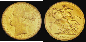 Sovereign 1884M George and the Dragon, WW buried in truncation, Marsh 92, S.3857B, GEF the obverse retaining touches of mint bloom, in an LCGS holder ...