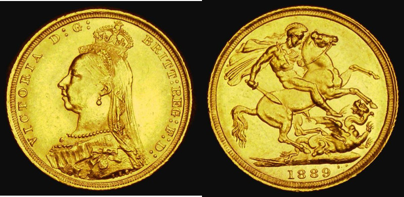Sovereign 1889S G: of D:G: closer to the crown Marsh 140A, S.3868B, DISH S12 EF ...