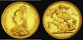 Sovereign 1889S G: of D:G: closer to the crown Marsh 140A, S.3868B, DISH S12 EF and lustrous with some minor edge nicks