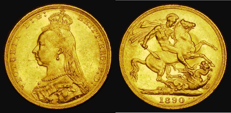 Sovereign 1890M G: of D:G: closer to the crown, Marsh 134, S.3867B DISH M14, EF/...
