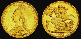 Sovereign 1891M G: of D:G: closer to the crown, horse with long tail, Marsh 135A, S.3867C, DISH M16, EF and lustrous with some contact marks