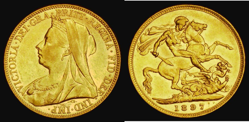 Sovereign 1897M Marsh 157, S.3875, NEF and lustrous with some heavier contact ma...