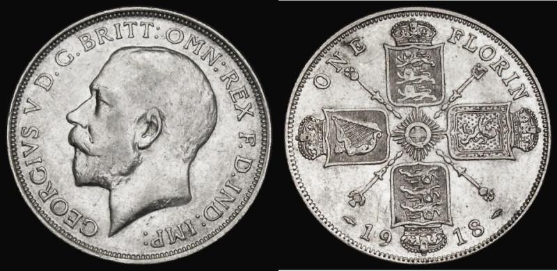 Florin 1918 Smaller reverse design with different date configuration, the 8 bein...