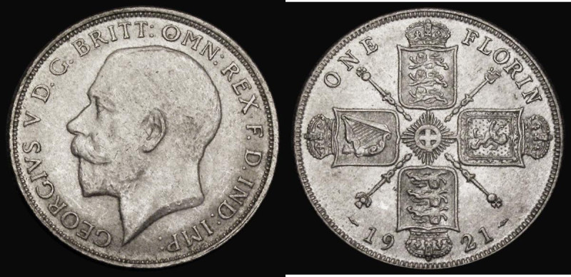 Florin 1921 ESC 940, Bull 3768 A/UNC the obverse with some contact marks