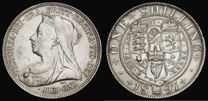 Shilling 1897 7 of date closer to the 9 and pointing to a rim tooth, type as ESC...