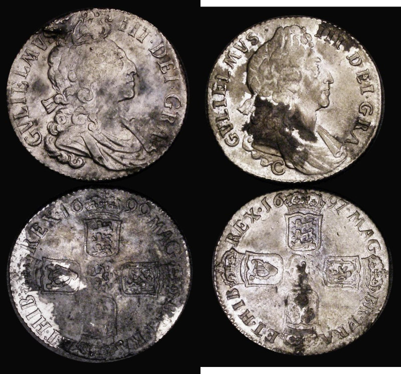 Shillings (2) 1697C Third Bust variety ESC 1109, Bull 1173, Fine, unevenly toned...