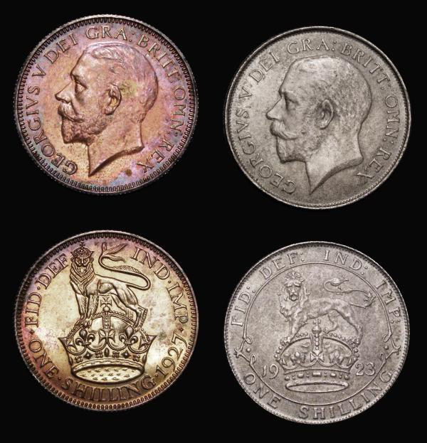 Shillings (2) 1923 ESC 1433, Bull 3818, Davies 1814 dies 5E GVF/NEF, 1927 Second...