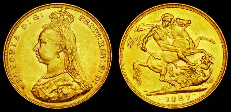 Sovereign 1887 Jubilee Head, First obverse, with G: of D:G: further from the cro...