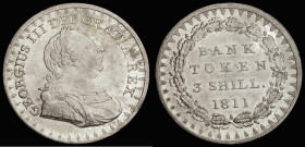 Three Shilling Bank Token 1811 Bust type ESC 408/, Bull 2065 EF with touches of golden tone