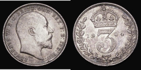 Threepence 1904 Large ball to 3, ESC 2117, Bull 3620, Davies 1593 dies 1B, NEF/GVF with pleasing tone