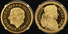 Two Hundred Pounds 2023 Petition Crown Portrait, 2oz. Gold Proof. a new release featuring the Obverse portrait of the iconic 1663 Petition Crown a mod...