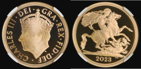 Two Pounds Gold 2023 King Charles III Coronation issue, Obverse: Crowned head of Charles III, Reverse: George and the Dragon S.SD14 Gold Proof in an N...