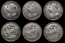 Crowns (3) 1893 LVI longer obverse beads, as ESC 303, Bull 2593, Davies 503C, dies 1a Reverse F, Near Fine/Fine, 1893 LVI longer obverse denticles, as...