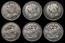 Crowns (3) 1893 LVI longer obverse beads, as ESC 303, Bull 2593, Davies 503C, dies 1a Reverse F, Near Fine/Fine, 1893 LVI longer obverse denticles, as...