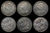 Crowns (3) 1893 LVII ESC 305, Bull 2595, Davies 506 dies 2A, Near Fine/Fine, 1895 LIX longer obverse beads, ESC 309, Bull 2599, Davies 512 Obverse 1a,...