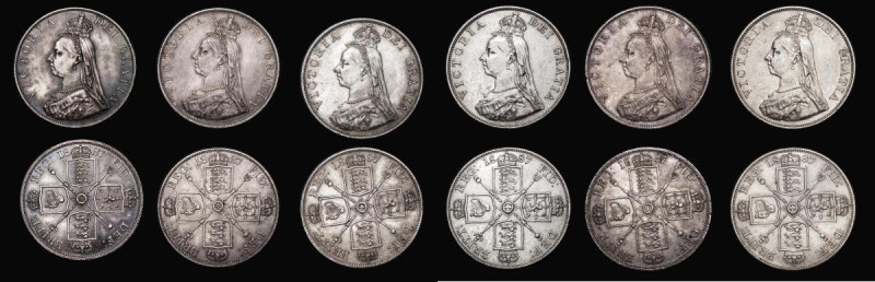 Double Florins (6) 1887 Roman 1 (3), 1887 Arabic 1 (3) VF to GVF
