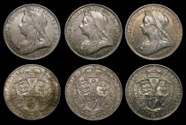 Florins (3) 1894 ESC 878, Bull 2964, Davies 833 dies 1B NVF/GVF, 1895 ESC 879, Bull 2965, Davies 836 dies 1A, Good Fine/About VF, 1896 ESC 880, Bull 2...