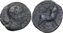 Hispania. Castulo. AE Semis, 2nd century BC. Obv. Laureate head right. Rev. Bull right, CN and crescent above. Villaronga 333,18; Acip-2119. AE. 8.74 ...