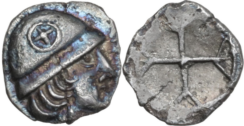 Celtic World. Gaul, Massalia. AR Obol, c. 5th century BC. Obv. Helmeted male hea...