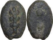 Greek Italy. Uncertain Umbria or Etruria. AE Cast Sextans, 3rd cent. BC. Obv. Club. Rev. Two pellets. HN Italy 54; Haeberlin pl. 81, 40-41; Vecchi ICC...