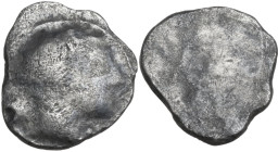Greek Italy. Etruria, Populonia. AR 2 1/2 Units, 3rd century BC. Obv. Young male head right; behind, IIC. Rev. Blank. HN Italy 175. AR. 1.01 g. 11.00 ...